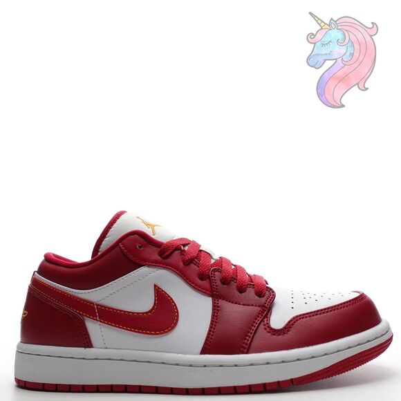 Mens Size 18 Nike Air Jordan 1 Low Cardinal Red Curry White Shoes 553558 607 New - Picture 1 of 16